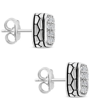 EFFY Collection - Men's White Sapphire Square Cluster Stud Earrings (5/8 ct. t.w.) in Sterling Silver