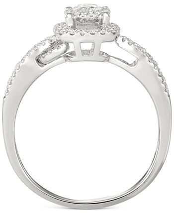 Macy's - Diamond Double Halo Split Shank Engagement Ring (5/8 ct. t.w.) in 14k White Gold