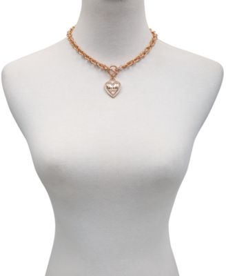 GUESS My Sparkly Valentine Logo Heart Pendant 17” Toggle