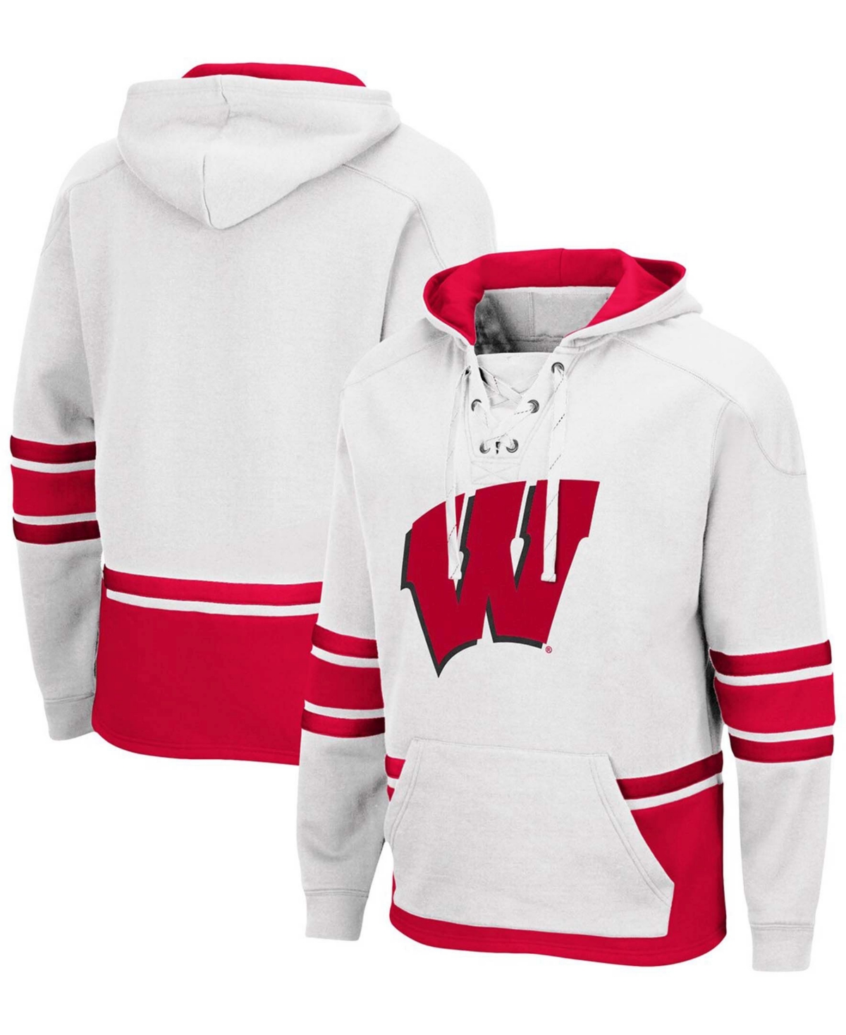 Colosseum Men's White Wisconsin Badgers Hockey 3.0 Pullover Hoodie
