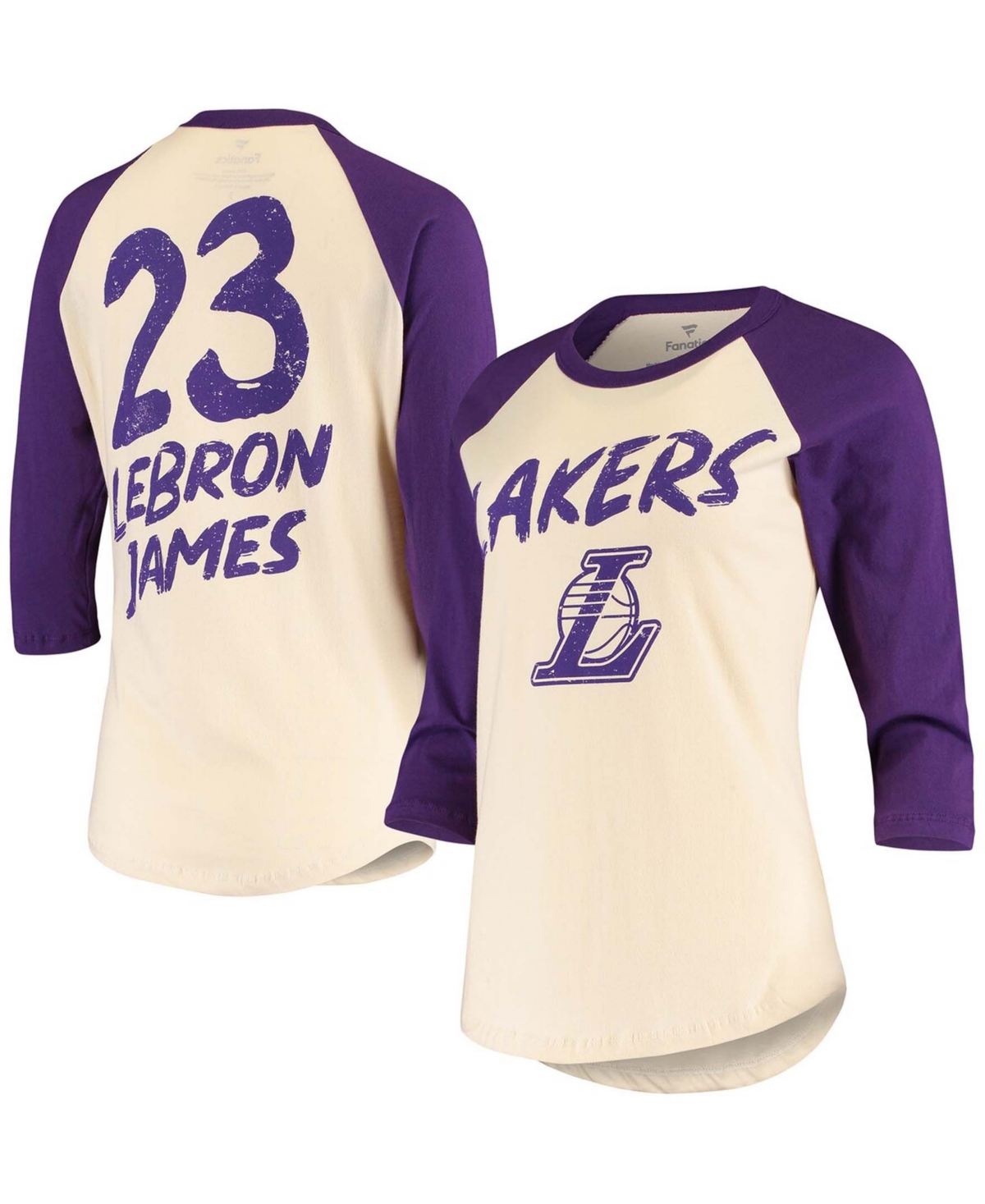Women's LeBron JamesLos Angeles Lakers Raglan 3/4-Sleeve T-shirt - Cream