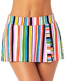 Painted Stripe Side-Slit Swim Skirt