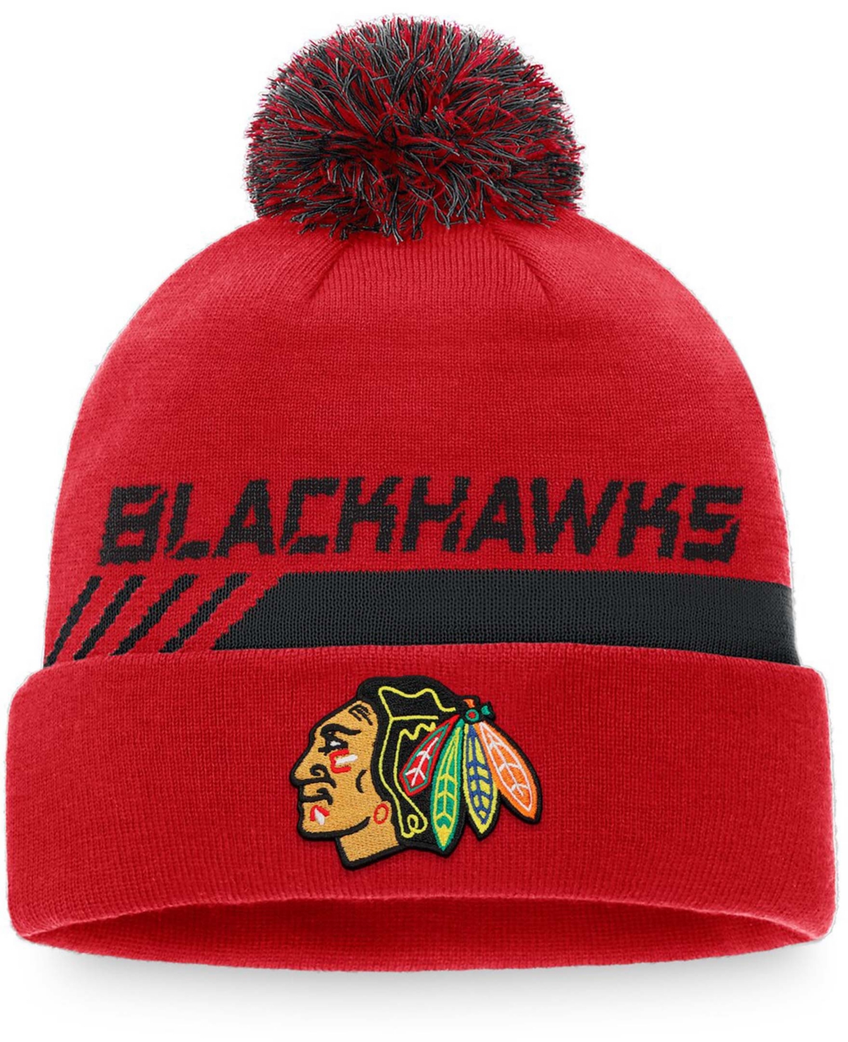Men's Fanatics Branded Red/Black Chicago Blackhawks Authentic Pro Team Locker Room Cuffed Knit Hat With Pom - Red