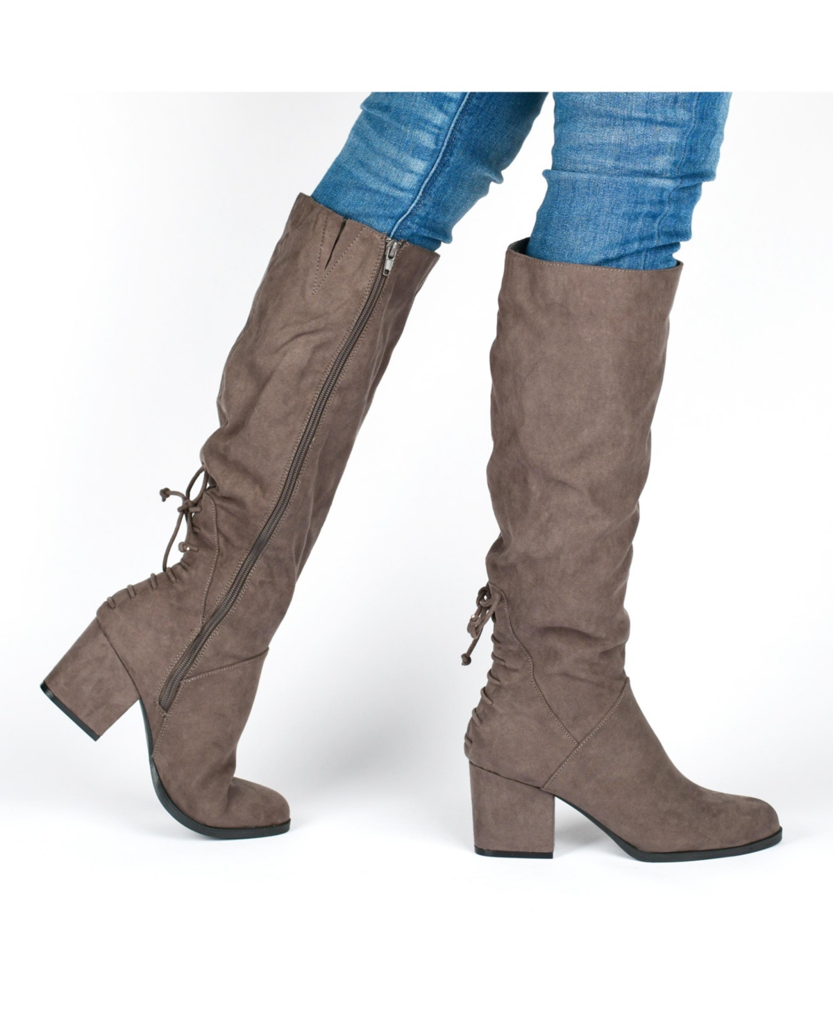 Journee Collection Women's Leeda Lace Up Detail Knee High Boots