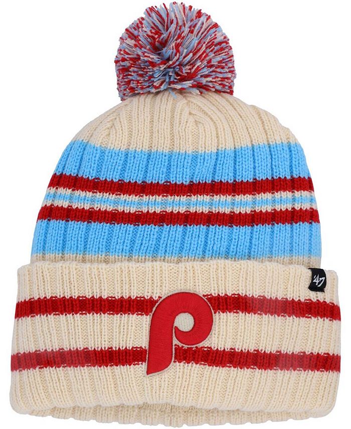 47 Brand Men's Cream, Light Blue Philadelphia Phillies Cooperstown  Collection Hone Cuffed Knit Hat with Pom - Macy's