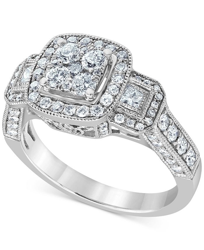 Macy's - Diamond Multi-Halo Milgrain Bead Engagement Ring (1-1/5 ct. t.w.) in 14k White Gold