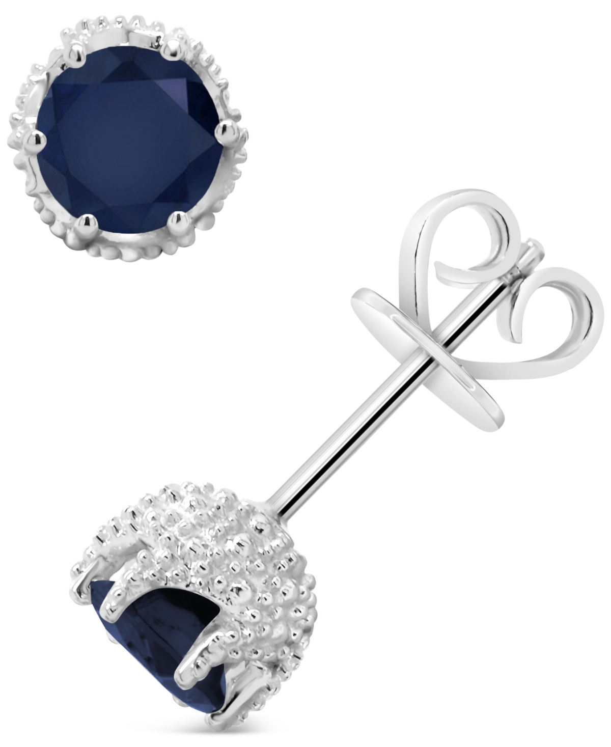 Beaded Frame Stud Earrings (1-1/5 ct. t.w.) in Sterling Silver (Also in Emerald & Ruby) - Sapphire
