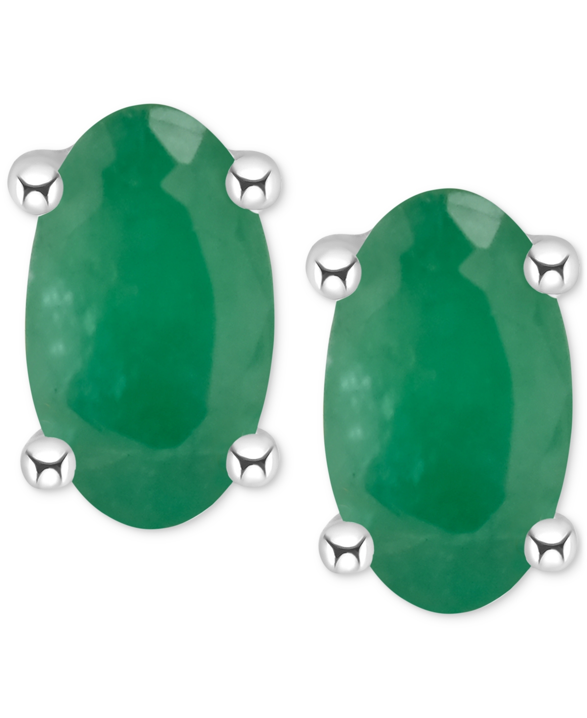 Macy's Ruby Oval-cut Stud Earrings In 14k White Gold (also In Emerald) In Green
