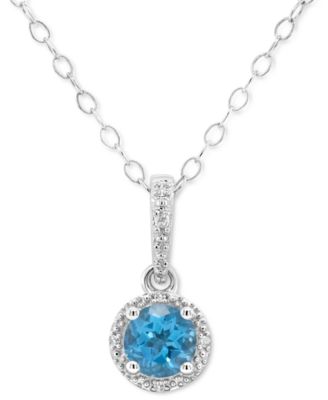 Rhodolite Garnet (1 ct. t.w.) & Diamond Accent Solitaire 18" Pendant Necklace in Sterling Silver (Also in Citrine, Blue Topaz, Peridot, Amethyst, & White Topaz)