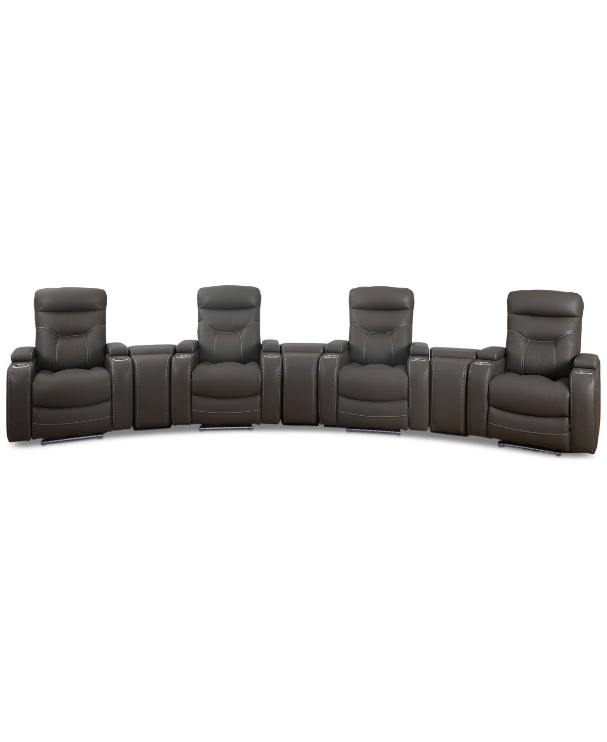 Furniture Jabarr 7-pc. Beyond Leather Theater Seating With 3 Consoles, Created For Macy's In Grey