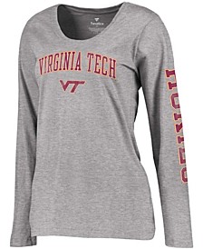 Women's Branded Gray Virginia Tech Hokies Arch Over Logo Scoop Neck Long Sleeve T-shirt
