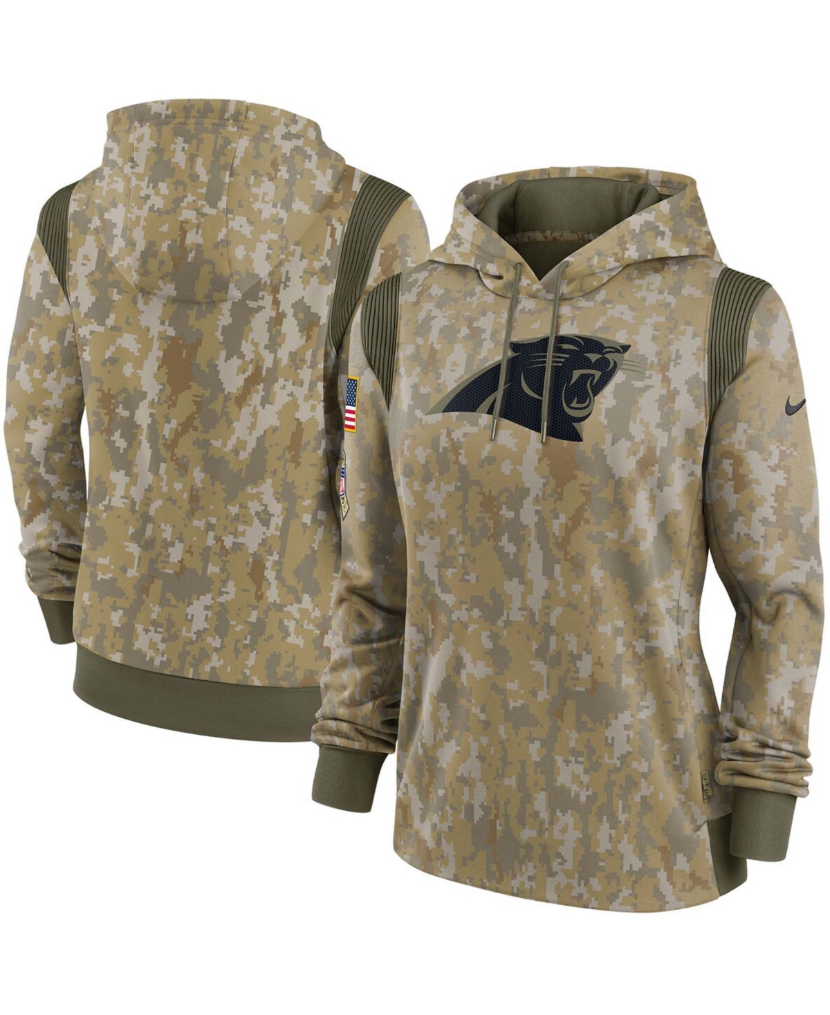 Women's Olive Carolina Panthers 2021 Salute To Service Therma Performance Pullover Hoodie