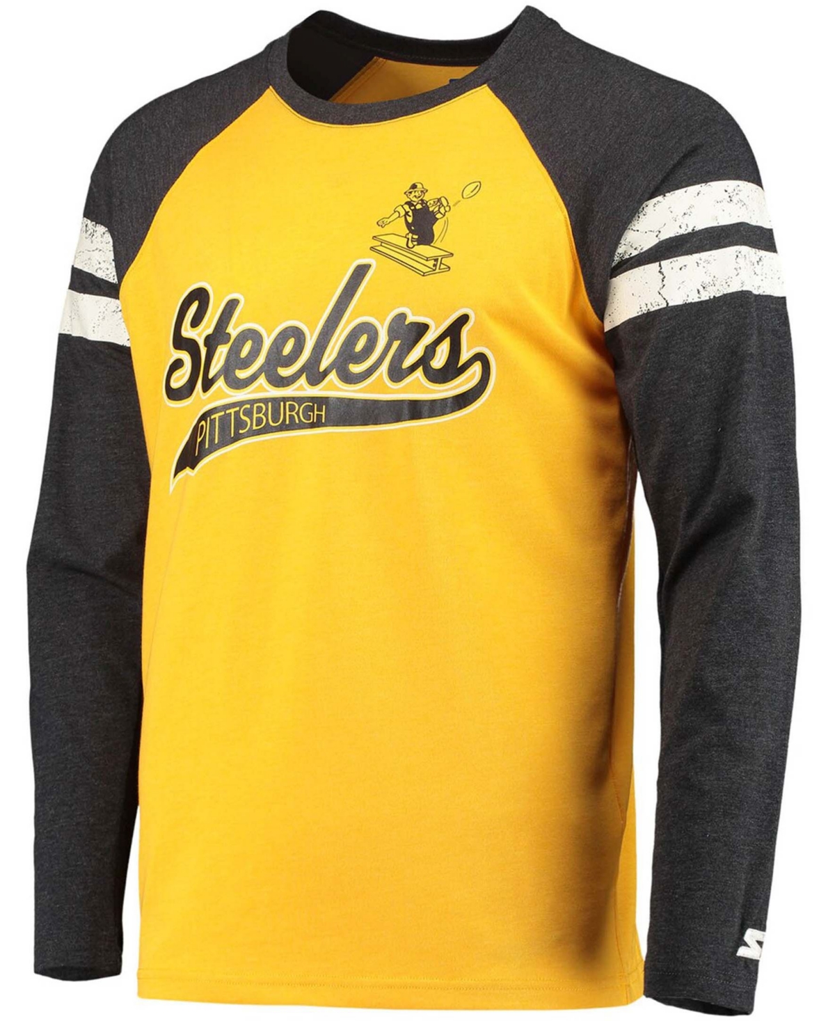Shop Starter Men's Gold-tone, Black Pittsburgh Steelers Throwback League Raglan Long Sleeve Tri-blend T-shirt In Gold-tone,black