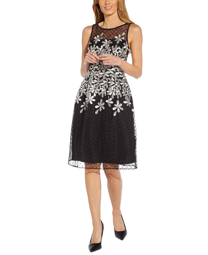 Adrianna Papell Embroidered Fit & Flare Dress - Macy's