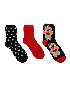 Women's Legwear Christmas Plush Crew Socks Gift Box Set, Pack of 3
