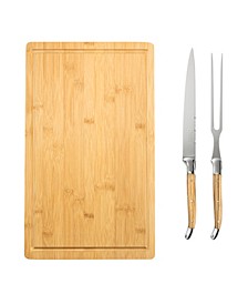 Connoisseur Laguiole Carving Knife and Fork and Bamboo Cutting Board with Moat, Set of 2