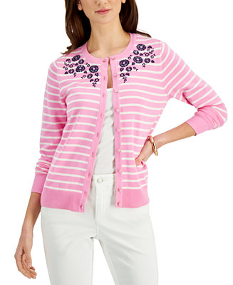 Charter Club Embroidered Stripe Cardigan, Created for Macy's & Reviews - Sweaters - Women - Macy's