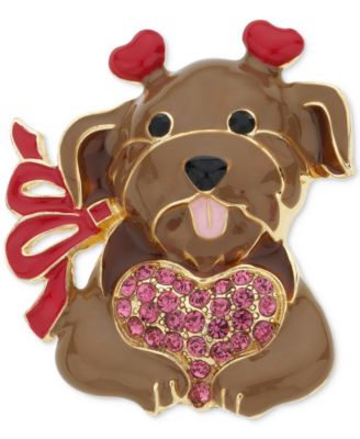 Photo 1 of Valentine's Day Gold-Tone Pavé Heart Dog Pin, Created for Macy's