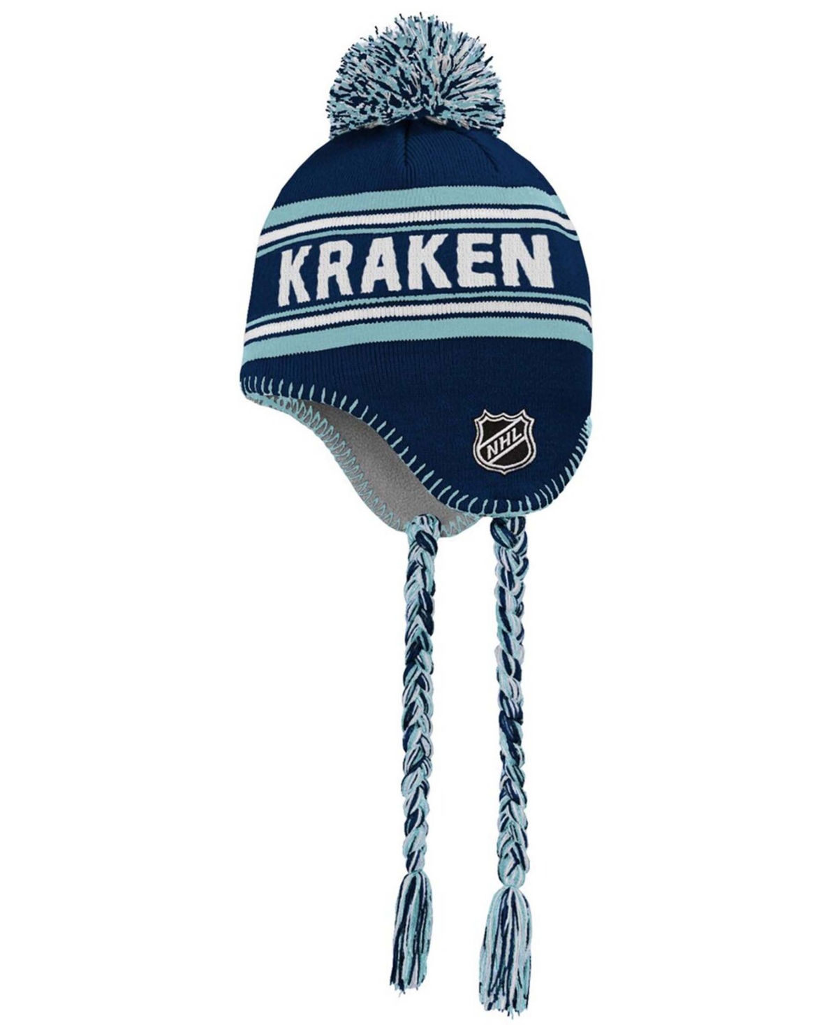 Outerstuff Big Boys And Girls Deep Sea Blue Seattle Kraken Jacquard Tassel Knit Hat With Pom In Deep Sea Blue