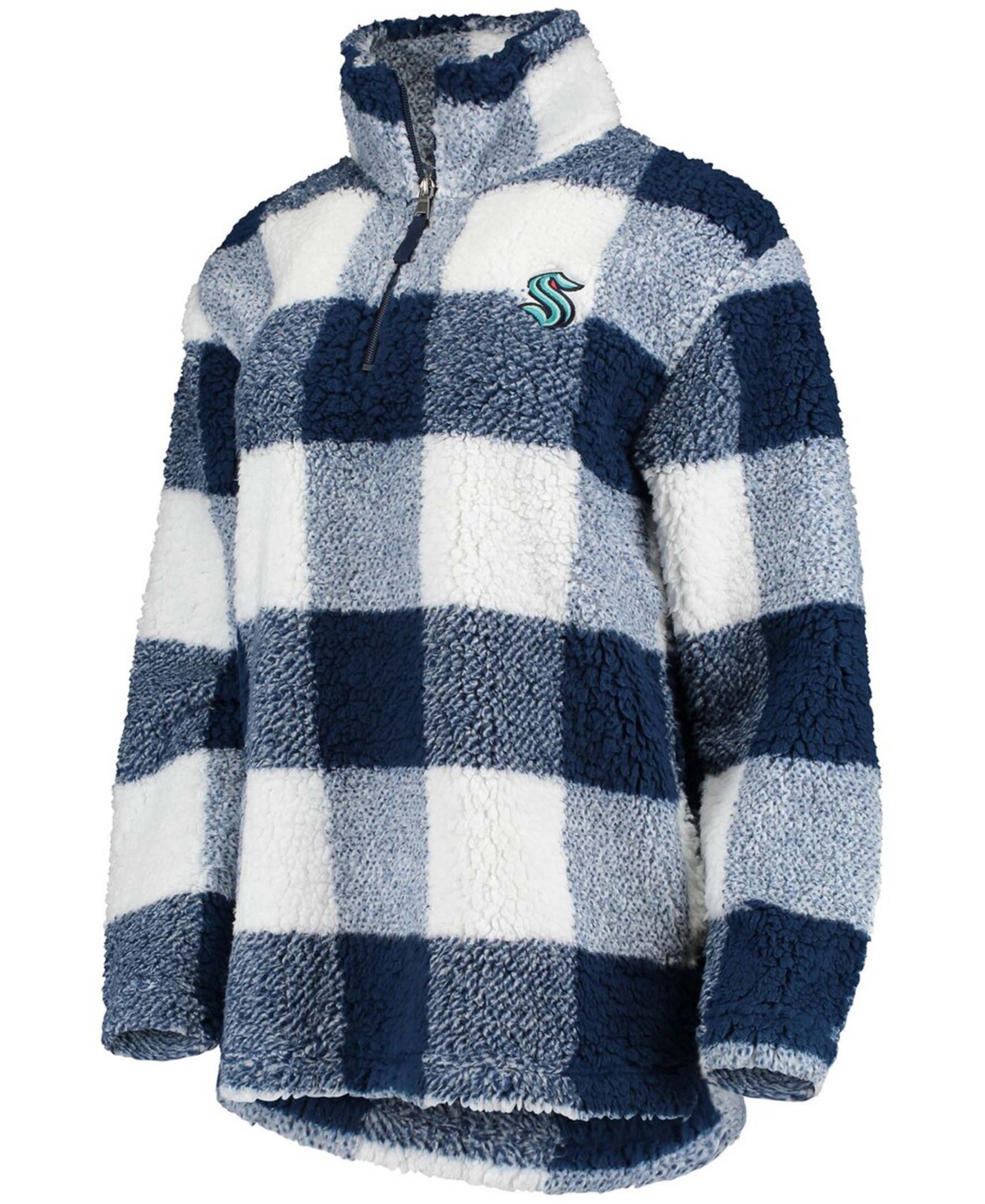 Shop G-iii 4her By Carl Banks Women's Deep Sea Blue And White Seattle Kraken Plaid Sherpa Quarter-zip Jacket In Deep Sea Blue,white