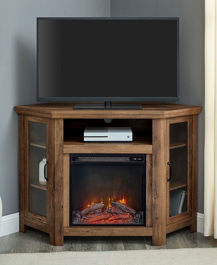 Walker Edison 48" Classic Traditional Wood Corner Fireplace Media TV