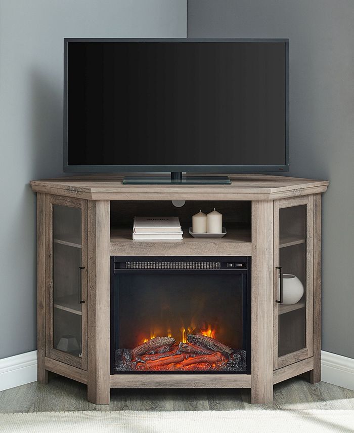 Walker Edison 48" Classic Traditional Wood Corner Fireplace Media TV