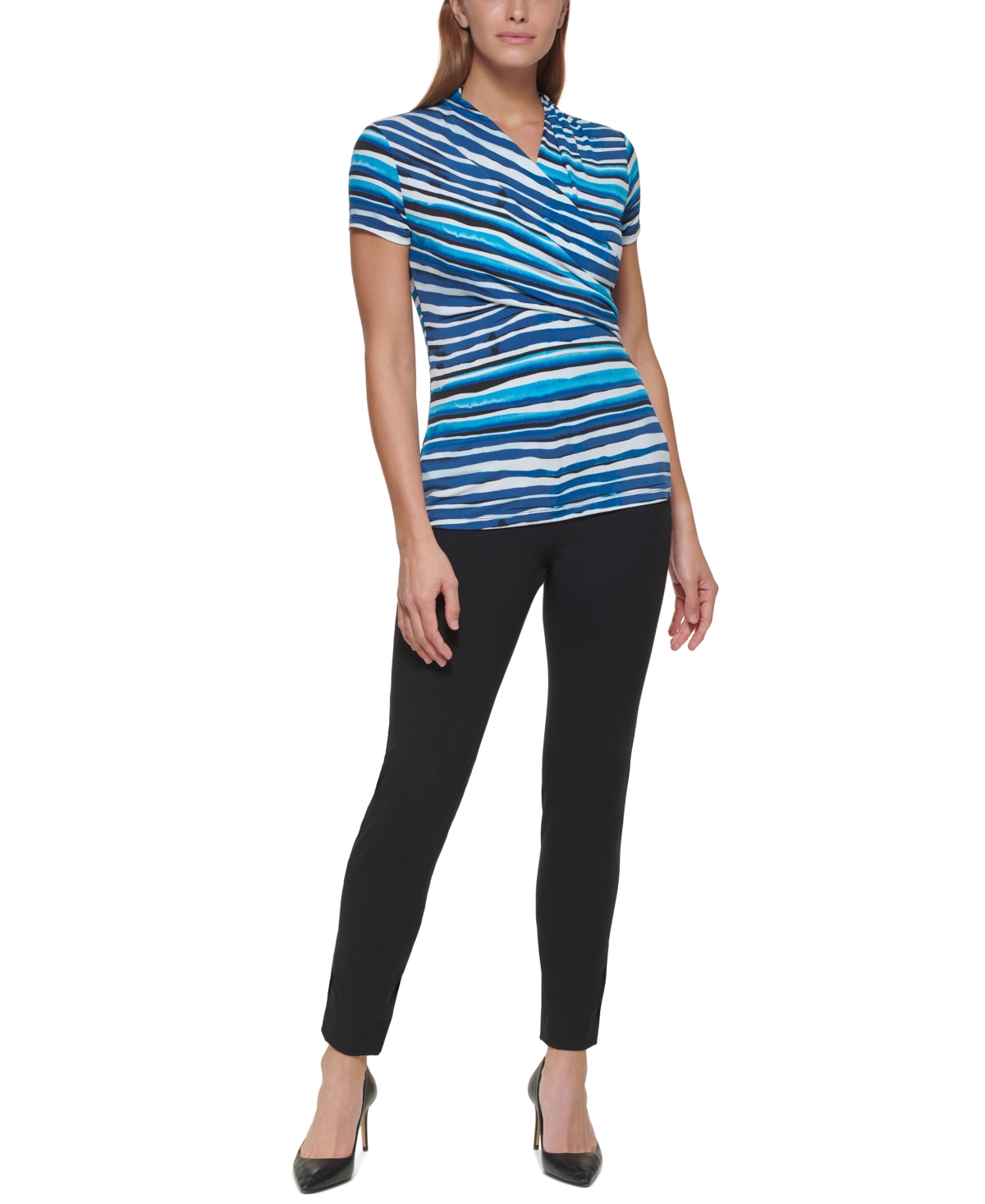 Dkny Petite Sideruched Surplice Top In Lapis Combo ModeSens
