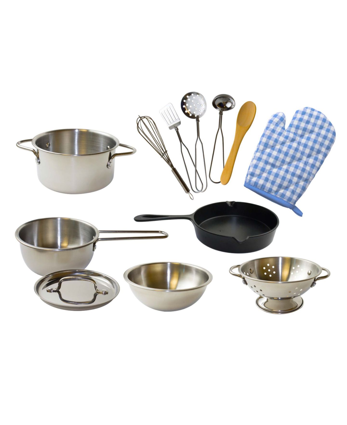 Детские игрушки Salus Brands PopOhVer Deluxe Pots Pans Playset Stainless Steel Set, 12 Piece — фото 1