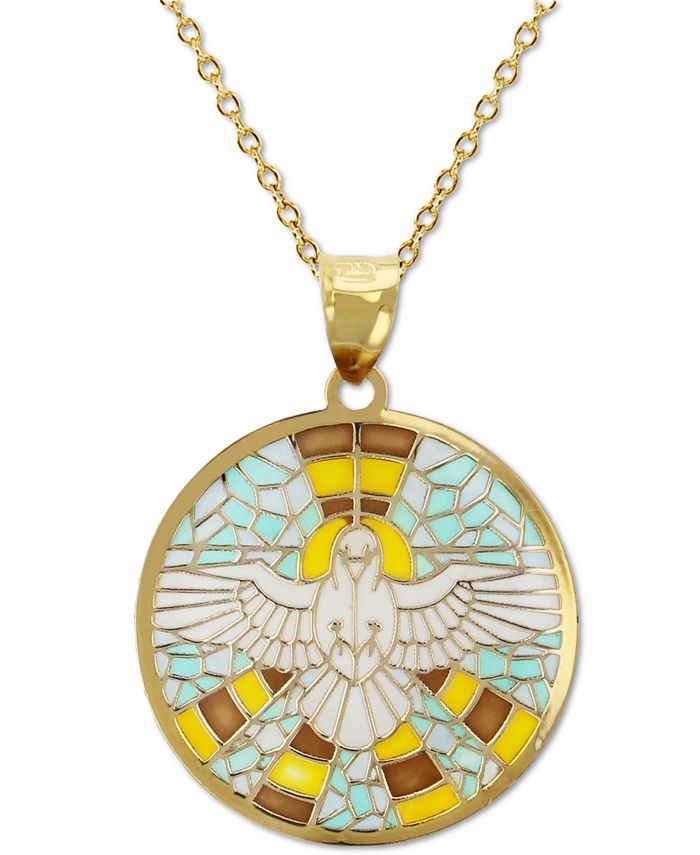 Macy's - Enamel Landing Dove 18" Pendant Necklace in 14k Gold