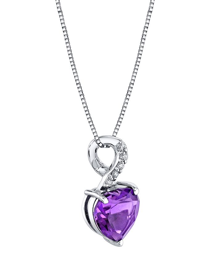 Macy's - Amethyst (1-3/4 ct. t.w.) & Diamond (1/20 ct. t.w.) Heart 18" Pendant Necklace in 10k White Gold