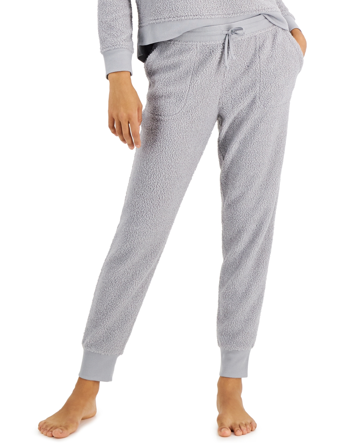 Alfani Sherpa Jogger Pajama Pants, Created For Macy's In Sterling Grey