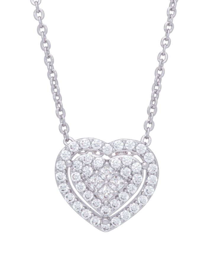 Cubic Zirconia Heart Necklace in Fine Rose Gold Plate or Fine Silver Plate
