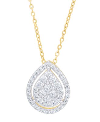 Cubic Zirconia Pear Necklace in Fine Gold Plate or Fine Silver Plate