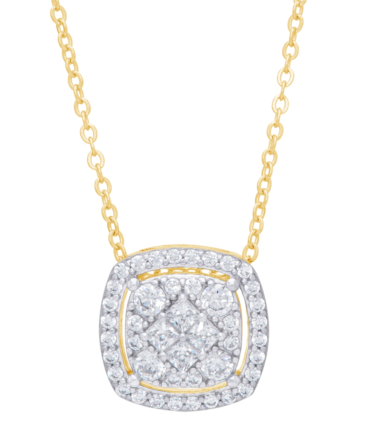 Cubic Zirconia Cushion Necklace in Fine Gold Plate or Fine Silver Plate