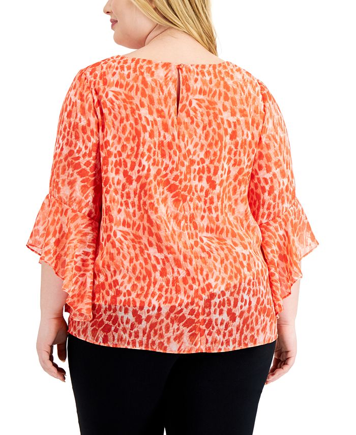 Kasper Plus Size Printed Ruffle Sleeve Blouse Macy's