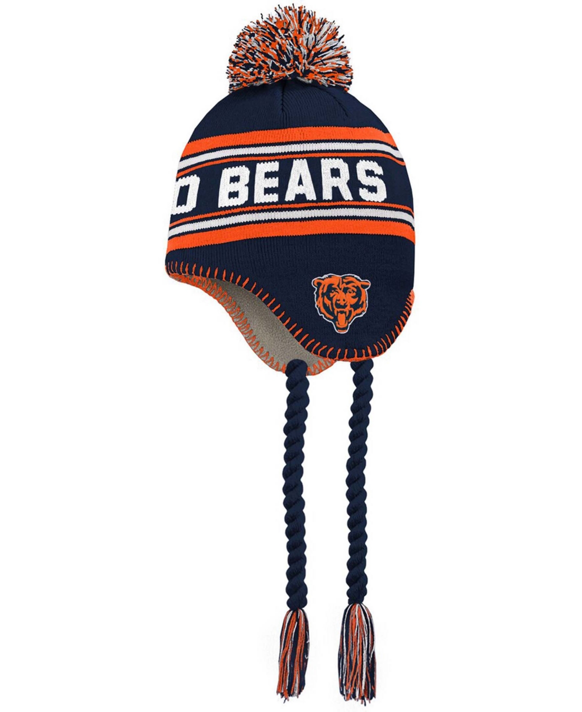 Outerstuff Kids' Big Boys And Girls Navy, Orange Chicago Bears Jacquard Tassel Knit Hat With Pom In Navy,orange