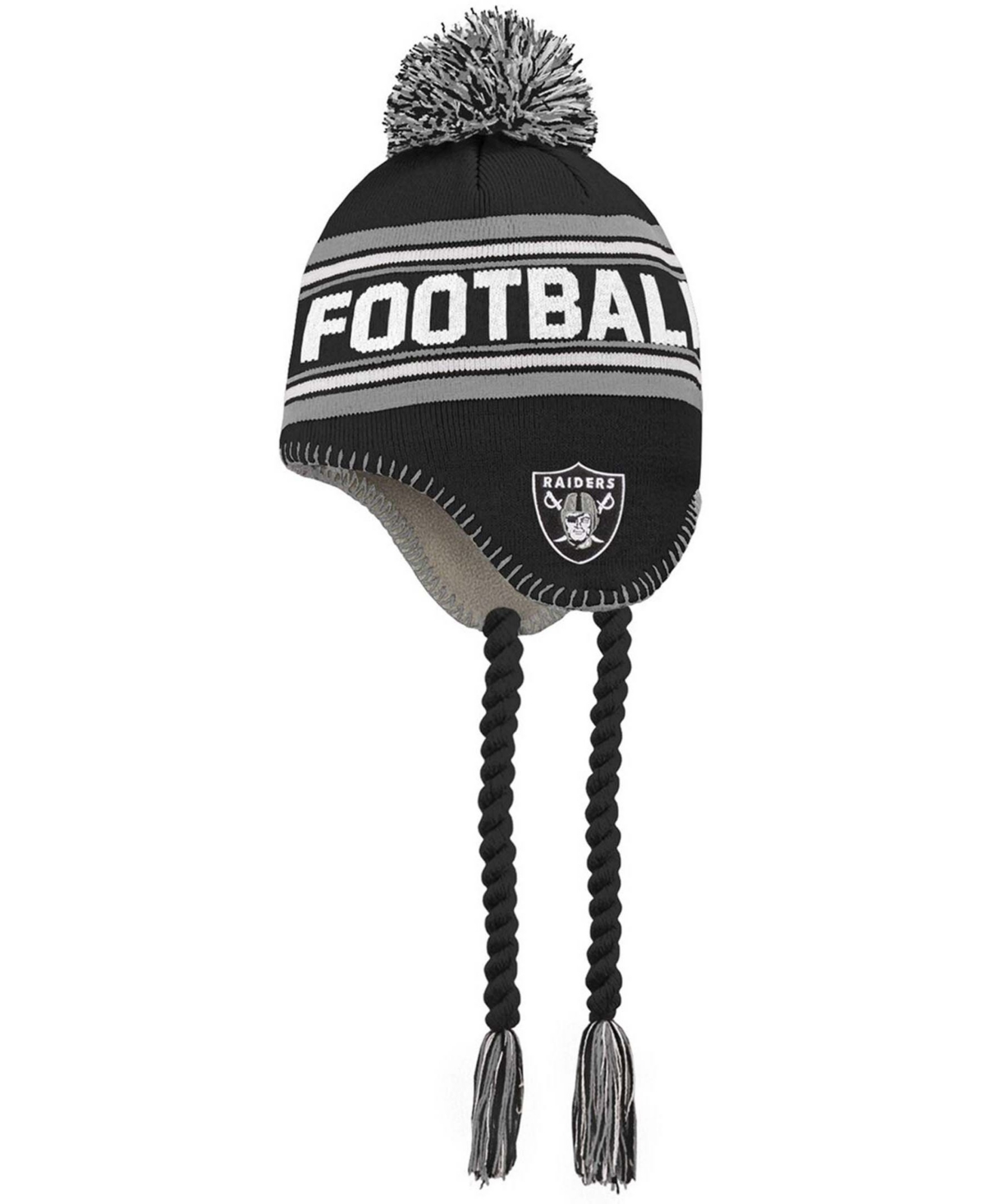 Outerstuff Kids' Big Boys And Girls Black, Silver Las Vegas Raiders Jacquard Tassel Knit Hat With Pom In Black,silver
