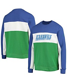 Men's College Navy, Neon Green Seattle Seahawks Color Block Pullover Sweatshirt