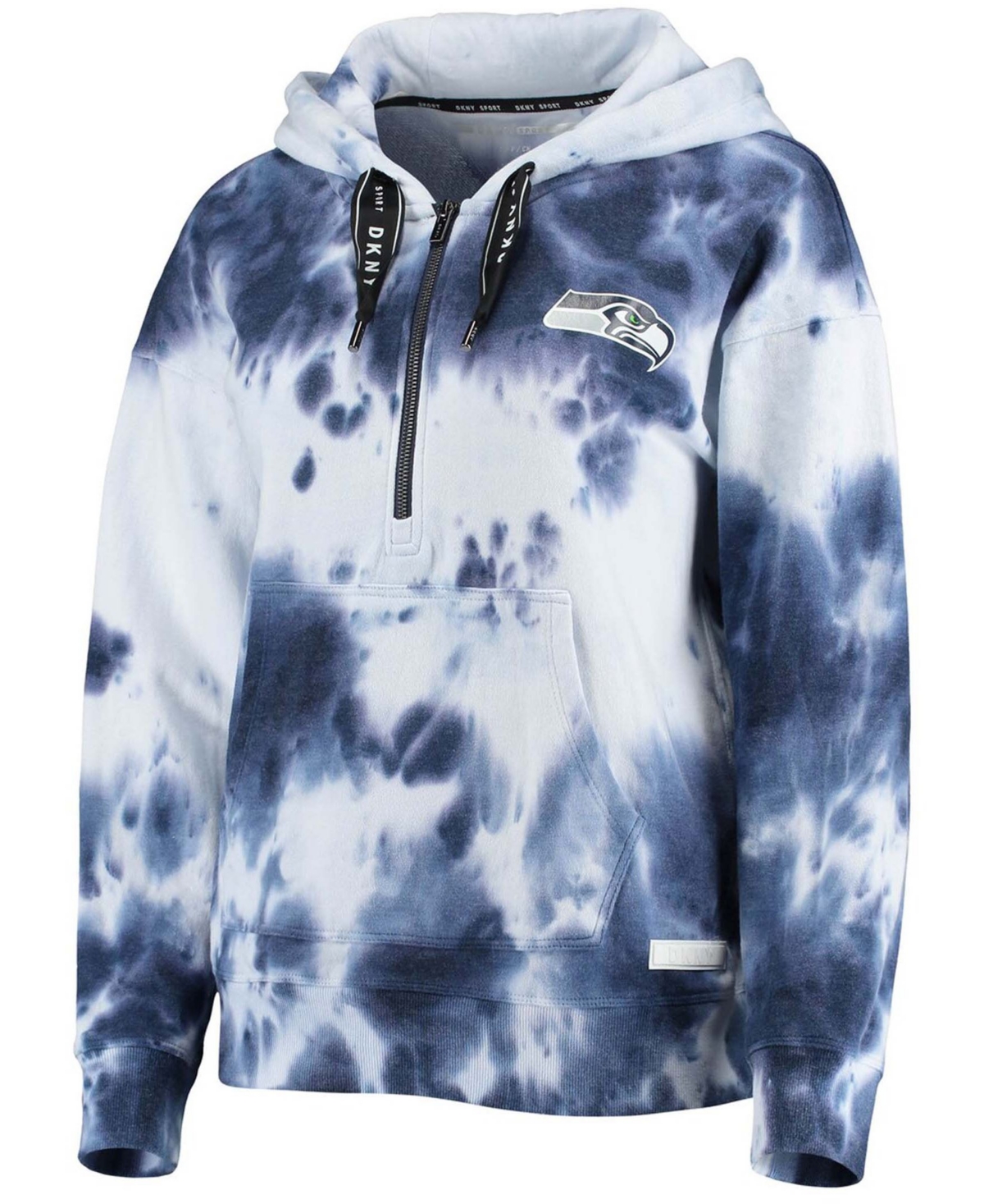 Dkny Women's White, College Navy Seattle Seahawks Dakota Oversized Tie-dye Half-zip Hoodie In White,college Navy
