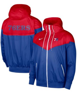 Men's Red, Royal Philadelphia 76Ers 75Th Anniversary Courtside Windrunner Raglan Hoodie Full-Zip Jacket