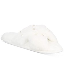 Imitation Pearl Faux-Fur Cross Slide Slippers, Created for Macy's