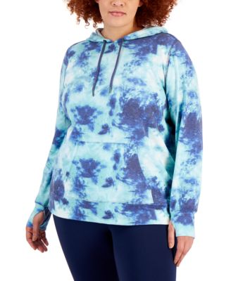 ID Ideology - Plus Size Tie-Dyed Thumbhole Hooded Sweatshirt