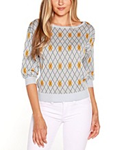Samuji Womens Beth Boat Neck 3/4 Sleeve Sweater Gray Size Medium 