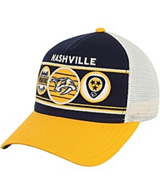 Men's Navy and Gold-Tone Nashville Predators Domino Adjustable Trucker Hat