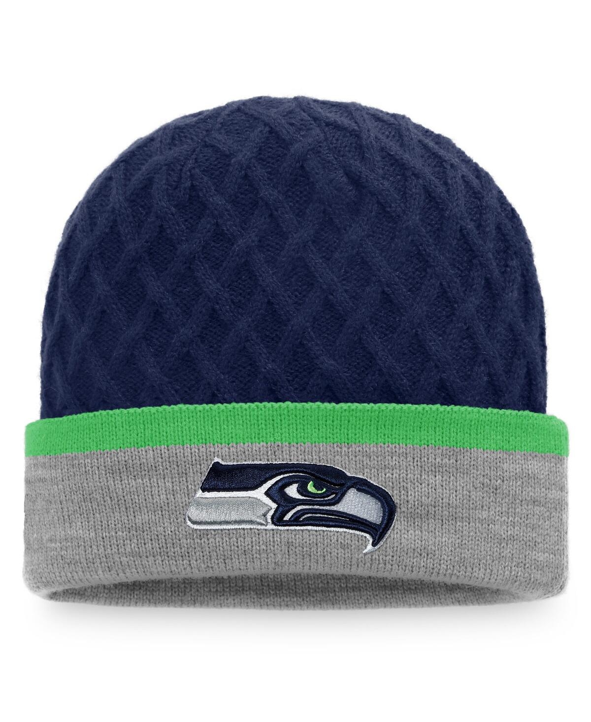 Fanatics Men's College Navy And Heathered Gray Seattle Seahawks Block Party Cuffed Knit Hat In College Navy,heathered Gray
