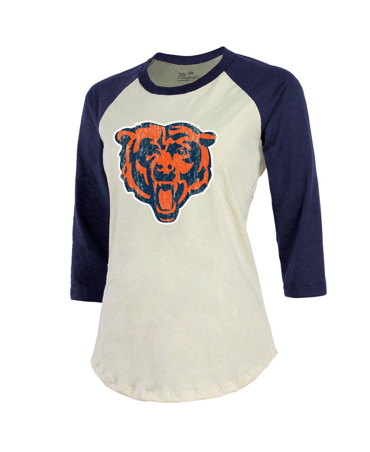 Shop Industry Rag Women's Justin Fields Cream And Navy Chicago Bears Player Name Number Raglan 3 And 4-sleeve T-shirt In Cream,navy
