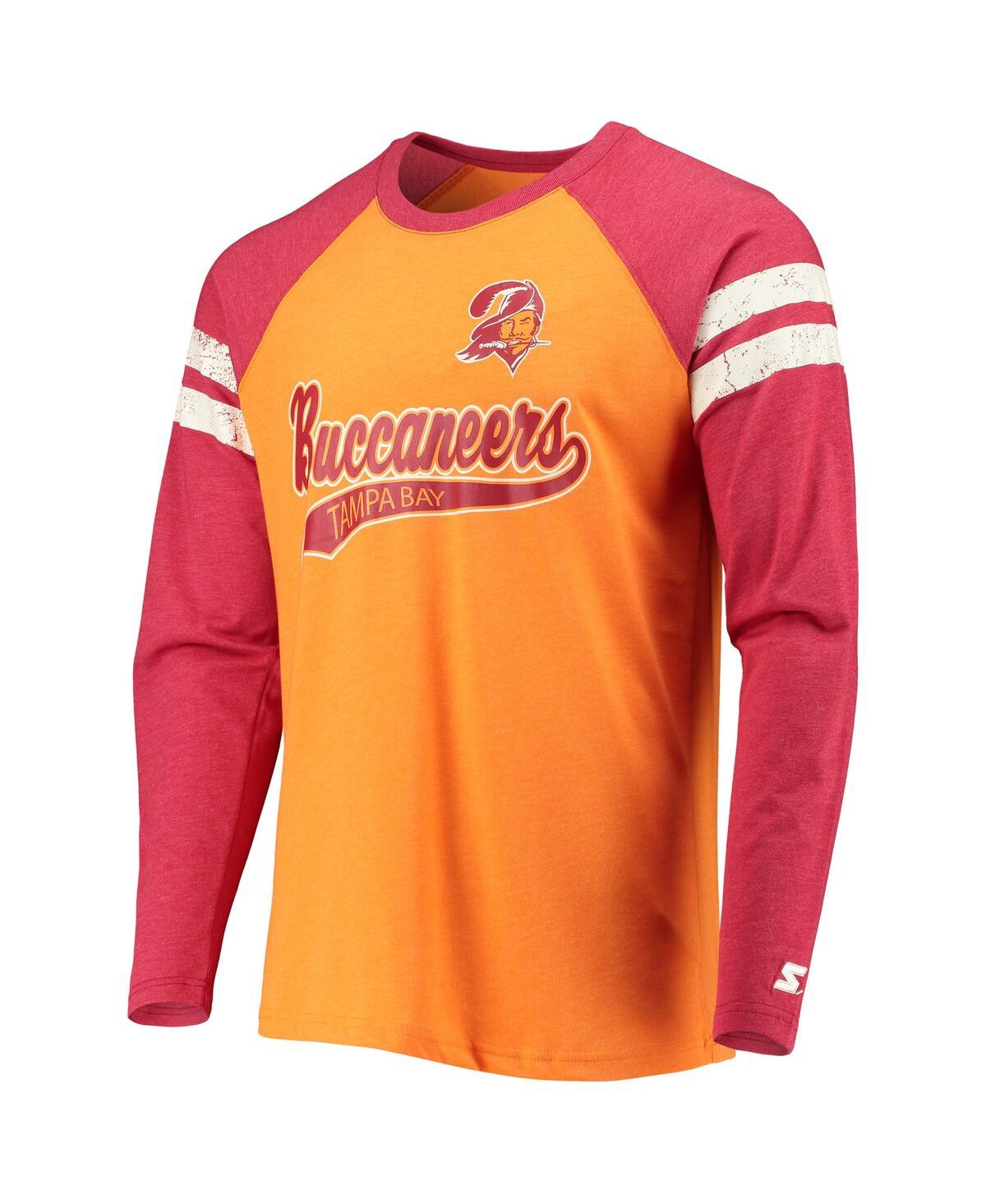 Shop Starter Men's Orange, Red Tampa Bay Buccaneers Throwback League Raglan Long Sleeve Tri-blend T-shirt In Orange,red