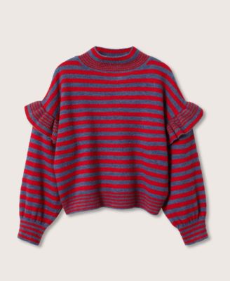MANGO Women's Ruffle Striped Sweater 