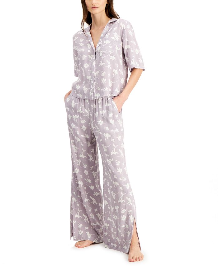 Alfani Cropped Shirt & Wide-Leg Pants Pajama Set, Created for Macy's ...