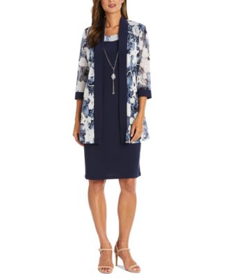 R & M Richards - Petite Dress and Mesh Printed Jacket